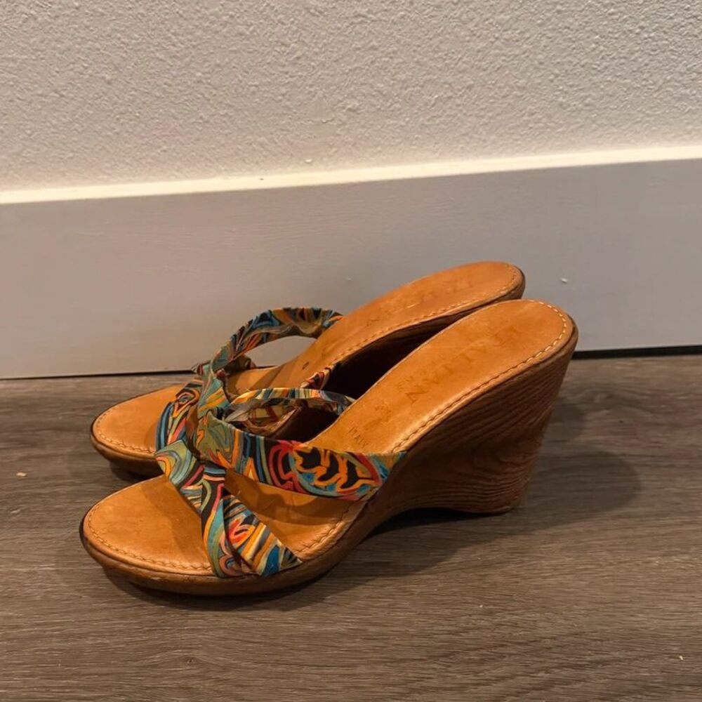 Italian Shoemakers Wedge Sandals Women’s 6 Multicolor Wooden Heel